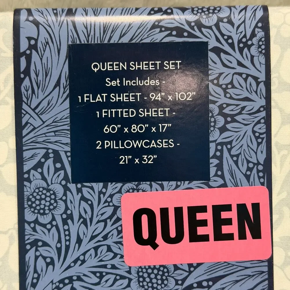 William Morris At Home Queen Sheet Set 4pc Tonal Clover Soft Blue Percale Cotton